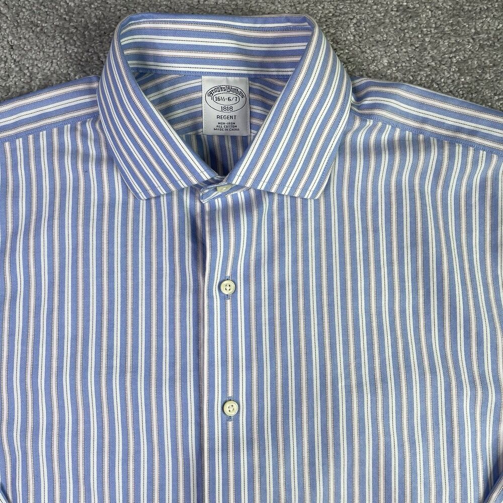 Brooks Brothers Regent Dress Shirt Men’s 16 1/2 Blue Striped Button Up Cotton